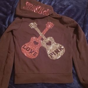 Pink Victoria Secret Black Zip Up Hoodie
